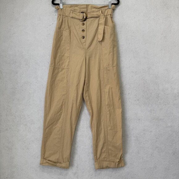 Zara Pants - Zara Pants Womens Small Beige Paperbag Tapered Belted High Rise Elastic Waist